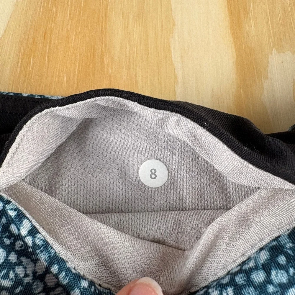 Lululemon Blue White Speckled Mesh Panel Leggings Size 8 Zipper Pockets Yoga‎